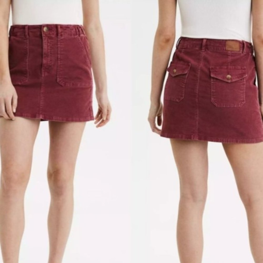 American‎ Eagle High-Waisted Corduroy A-Line Skirt Berry Pink Stretch